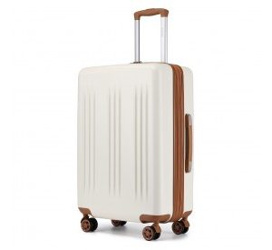 KSK2483 - Kono 24 Inch Sleek Striped Check-In Suitcase Expandable Durable ABS+PC Luggage with Four Spinner Wheels TSA Lock - Cream And Brown