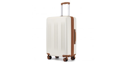 KSK2483 – Kono 24 Inch Sleek Striped Check-In Suitcase Expandable Durable ABS+PC Luggage with Four Spinner Wheels TSA Lock – Cream And Brown