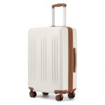 KSK2483 – Kono 28 Inch Sleek Striped Check-In Suitcase Expandable Durable ABS+PC Luggage with Four Spinner Wheels TSA Lock – Cream And Brown