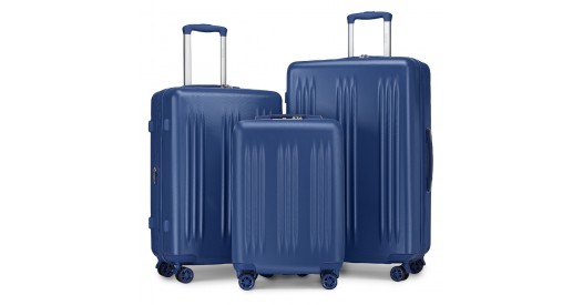 KSK2483 – Kono 3 Piece Luggage Set 20/24/28 Inch Sleek Striped Expandable ABS+PC Suitcase With TSA Lock And Four Spinner Wheels – Navy