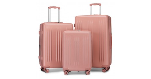 KSK2483 - Kono 3 Piece Luggage Set 20/24/28 Inch Sleek Striped Expandable ABS+PC Suitcase With TSA Lock And Four Spinner Wheels - Nude