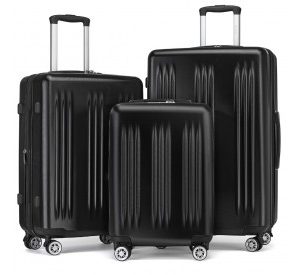 KSK2483 - Kono 3 Piece Luggage Set 20/24/28 Inch Sleek Striped Expandable ABS+PC Suitcase With TSA Lock And Four Spinner Wheels - Black