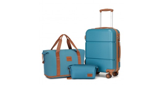 KSK2485+EA2212 – Kono 20 Inch Premium ABS Cabin Carry-On Suitcase Set With Weekend Bag And Toiletry Bag – Blue And Brown