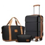 KSK2485+EA2212 – Kono 20 Inch Premium ABS Cabin Carry-On Suitcase Set With Weekend Bag And Toiletry Bag – Black And Brown