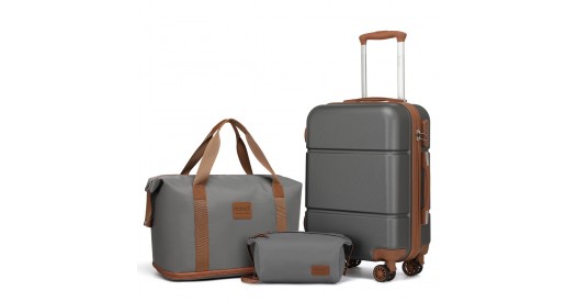 KSK2485+EA2212 – Kono 20 Inch Premium ABS Cabin Carry-On Suitcase Set With Weekend Bag And Toiletry Bag – Grey And Brown