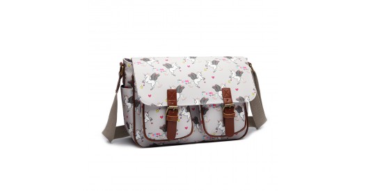 L1107 UN – Miss Lulu Matte Oilcloth Unicorn Satchel – Grey