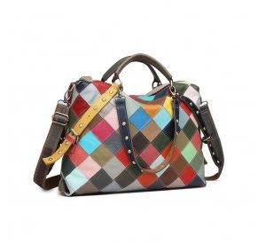 L2331 - Miss Lulu Genuine Leather Exquisite Patchwork Colour Handbag - Multi Colour