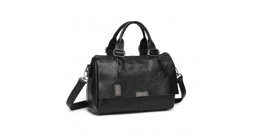 L2332 - Miss Lulu Perfect Fusion of Genuine and PU Leather Women's Tote Crossbody Bag - Black