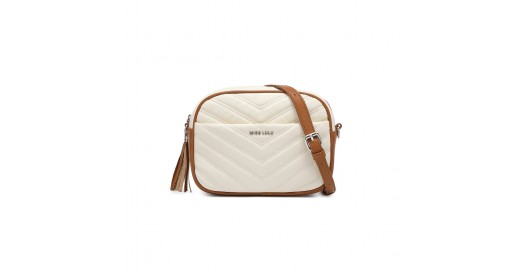 LA2119 - Miss LuLu Lightweight Quilted Leather Cross body Bag - Beige And Brown