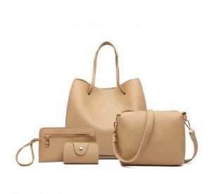 LB1937 - MISS LULU 4 PIECE SET SHOULDER TOTE HANDBAG - BEIGE