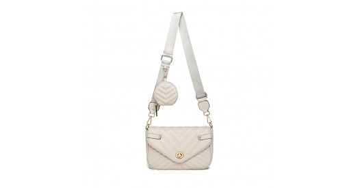 LB2138 - Miss Lulu V-quilted Flap Leather Shoulder Bag - Grey