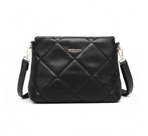 LB2237 - Miss Lulu PU Leather Rhombus Shoulder Bag - Black