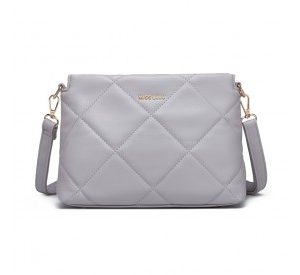 LB2237 - Miss Lulu PU Leather Rhombus Shoulder Bag - Light Grey