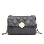 LB2242 – Miss Lulu Smooth Flap Chain Shoulder Bag – Grey