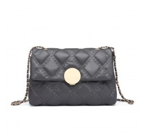 LB2242 - Miss Lulu Smooth Flap Chain Shoulder Bag - Grey