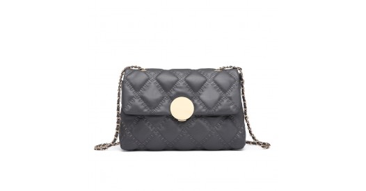 LB2242 - Miss Lulu Smooth Flap Chain Shoulder Bag - Grey