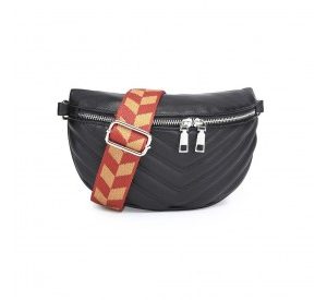 LB2307 - Miss Lulu Wide Strap Bum Bag Lightweight Adjustable Waist Bag - Black