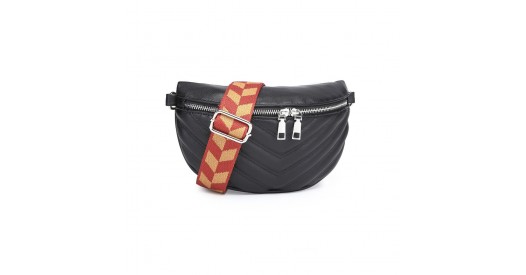 LB2307 - Miss Lulu Wide Strap Bum Bag Lightweight Adjustable Waist Bag - Black