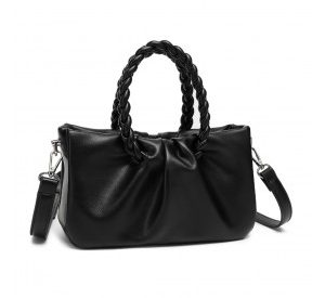 LB2368 - Miss Lulu Elegant PU Leather Braided Handle Cross Body Bag - Black