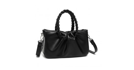 LB2368 - Miss Lulu Elegant PU Leather Braided Handle Cross Body Bag - Black