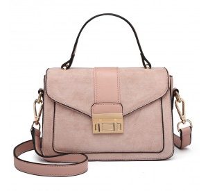 LB6872 - Miss Lulu Matte PU Leather Midi Handbag Cross Body Bag - Pink