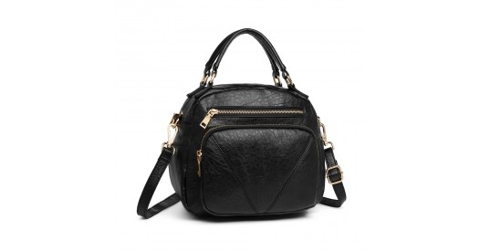 LB6907 - Miss Lulu Bowler Style Shoulder Bag - Black