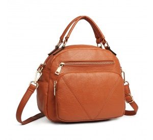LB6907 - Miss Lulu Bowler Style Shoulder Bag - Brown