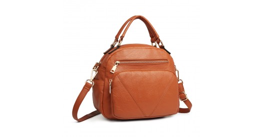 LB6907 - Miss Lulu Bowler Style Shoulder Bag - Brown