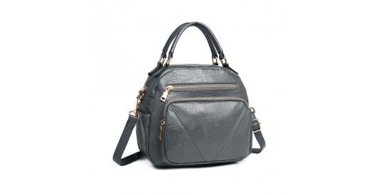 LB6907 - Miss Lulu Bowler Style Shoulder Bag - Grey