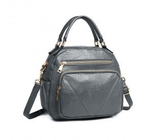 LB6907 - Miss Lulu Bowler Style Shoulder Bag - Grey