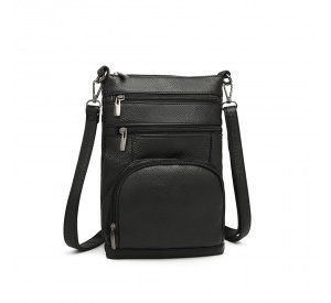 LB6927 - Miss Lulu Multi Pocket Leather Look RFID-Blocking Cross Body Bag - Black
