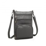 LB6927 – Miss Lulu Multi Pocket Leather Look RFID-Blocking Cross Body Bag – Grey