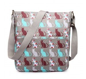 LC1644CT - Miss Lulu Regular Matte Oilcloth Square Bag Cat Grey