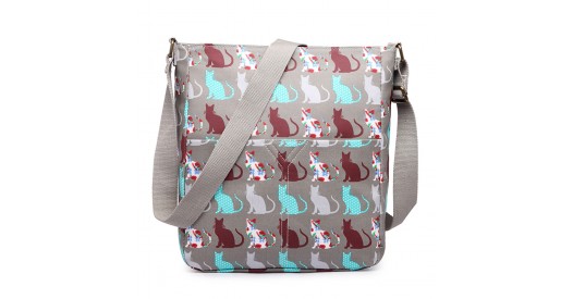 LC1644CT - Miss Lulu Regular Matte Oilcloth Square Bag Cat Grey