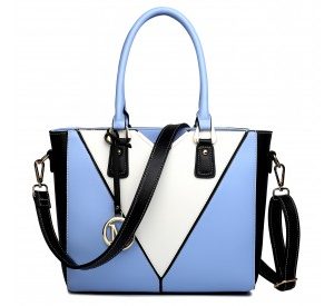 LG1641 - Miss Lulu Leather Look V-Shape Shoulder Handbag - Blue