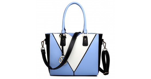LG1641 - Miss Lulu Leather Look V-Shape Shoulder Handbag - Blue