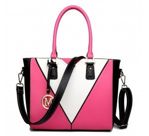 LG1641 - Miss Lulu Leather Look V-Shape Shoulder Handbag - Plum
