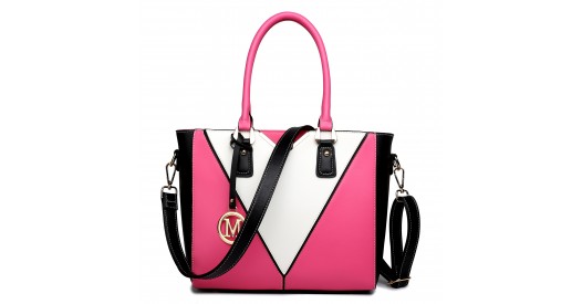 LG1641 - Miss Lulu Leather Look V-Shape Shoulder Handbag - Plum