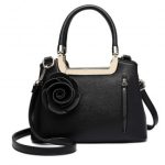 LG1847 – MISS LULU PU LEATHER ROSE HANGING ORNAMENT HANDBAG – BLACK