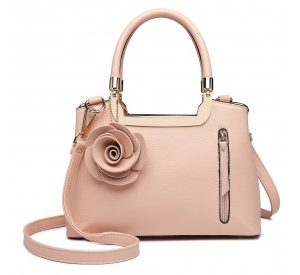 LG1847 - MISS LULU PU LEATHER ROSE HANGING ORNAMENT HANDBAG - PINK