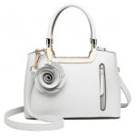 LG1847 – MISS LULU PU LEATHER ROSE HANGING ORNAMENT HANDBAG – WHITE
