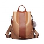 LG1903 – Miss Lulu Two Way Backpack Shoulder Bag with Pom Pom Pendant – Brown