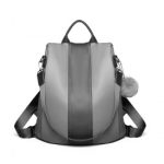 LG1903 – Miss Lulu Two Way Backpack Shoulder Bag with Pom Pom Pendant – Grey