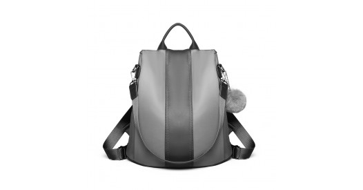 LG1903 - Miss Lulu Two Way Backpack Shoulder Bag with Pom Pom Pendant - Grey