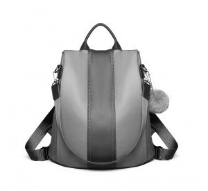 LG1903 - Miss Lulu Two Way Backpack Shoulder Bag with Pom Pom Pendant - Grey