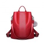 LG1903 – Miss Lulu Two Way Backpack Shoulder Bag with Pom Pom Pendant – Red