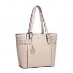 LG1943 – MISS LULU LASER CUT OUT TOTE SHOPPER BAG – BEIGE
