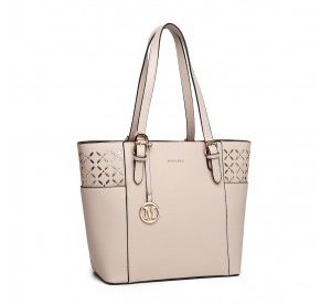 LG1943 - MISS LULU LASER CUT OUT TOTE SHOPPER BAG - BEIGE
