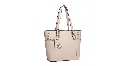LG1943 - MISS LULU LASER CUT OUT TOTE SHOPPER BAG - BEIGE