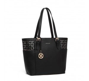 LG1943 - MISS LULU LASER CUT OUT TOTE SHOPPER BAG - BLACK